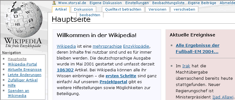 Hauptseite am 28. Juni 2004