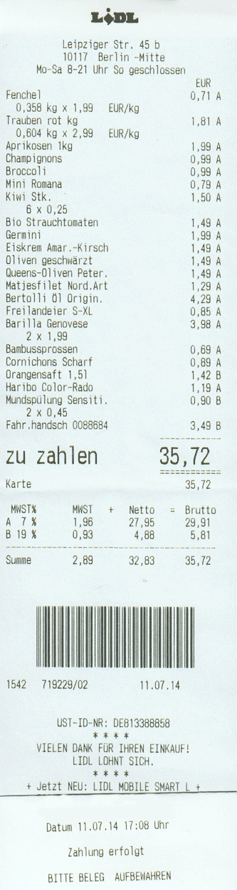 Kassenzettel Lidl