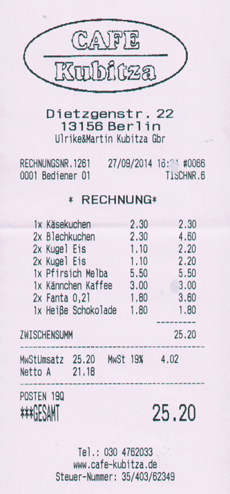 Kassenzettel Kubiza