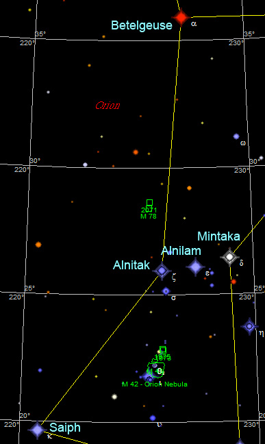 Oriongürtel mit Betelgeuse in Skymap